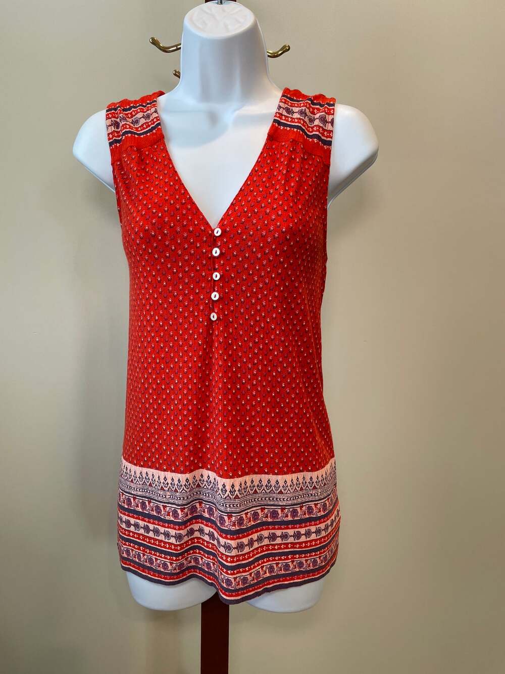 Lucky Brand Top Orange Navy Sleeveless Boho Pattern Size M